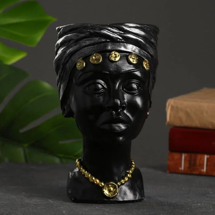 Кашпо фигурное "Африканка" черно-золотой, 9346013