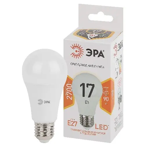 Лампочка светодиодная ЭРА STD LED A60-17W-827-E27 17Вт груша теплый белый свет
