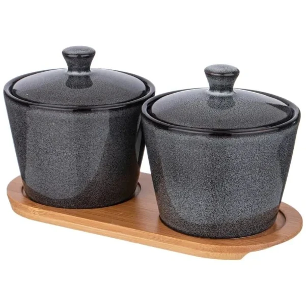 Фото для Набор банок Graphite 2 штуки 350 мл 10х10х7.5 см на деревянной подставке, Lefard