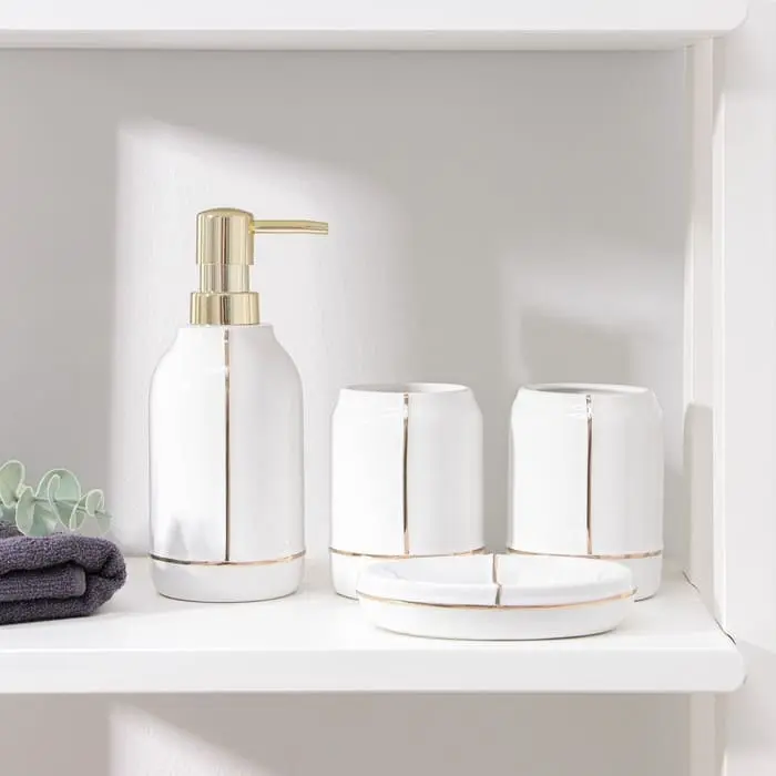 Набор аксессуаров для ванной комнаты «Лайн», 4 предмета, цвет белый