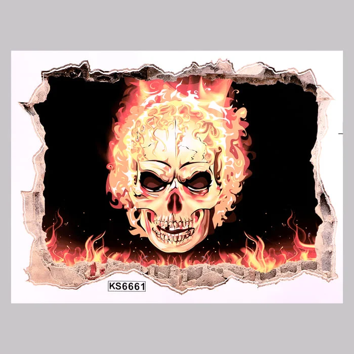 Наклейка 3Д интерьерная Огненный череп 60х45см