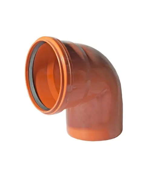 Отвод канализационный ПВХ Ду 160 мм 90° коричневый с кольцом