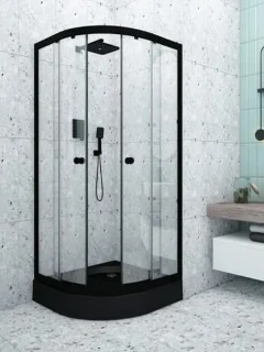 Фото для Душевой угол "Classic Black" черный, 800х800х1750 мм, матовое стекло, полукруг