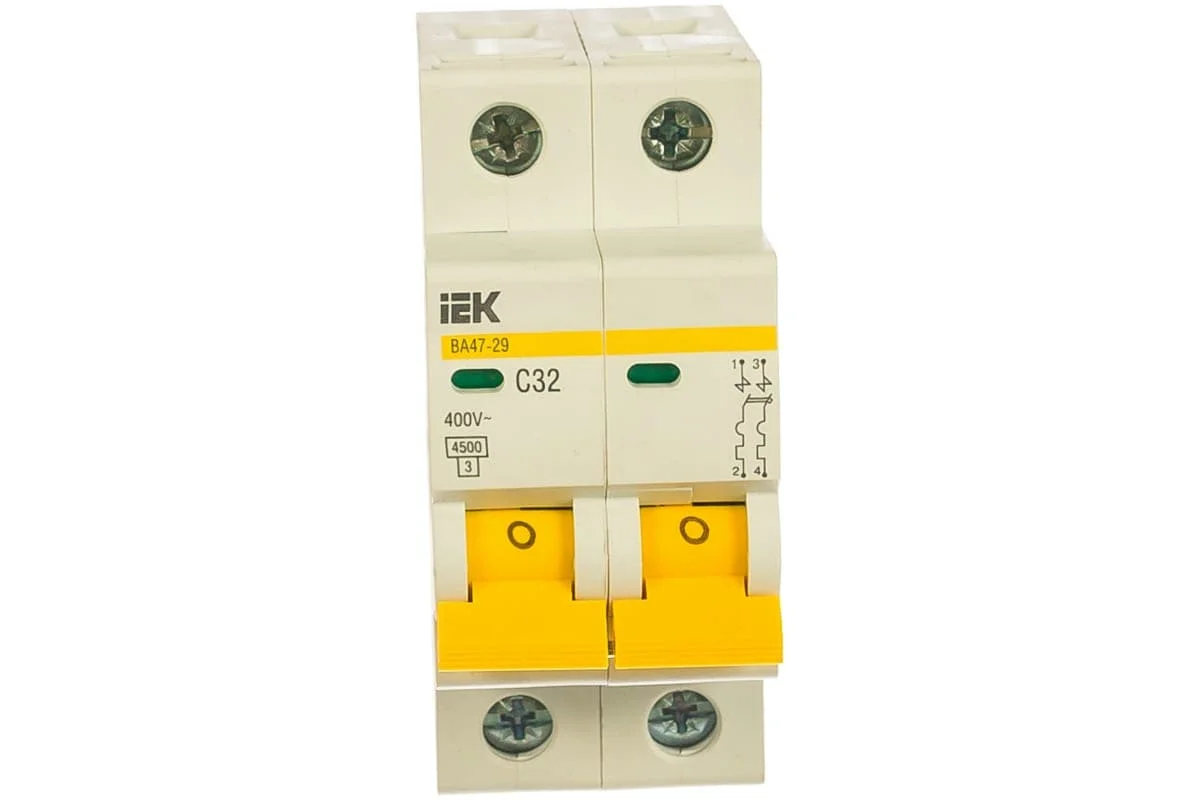 Автоматический 2-полюсный выключатель, IEK ВА47-29 16А, тип расцепления С, 4.5кА