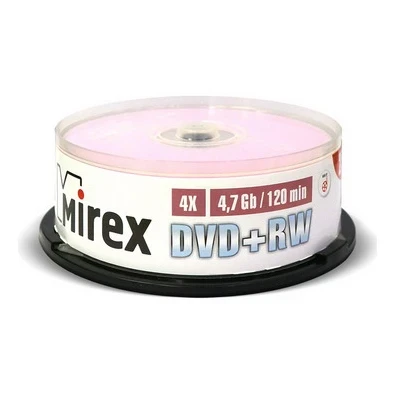 Фото для Диск DVD+RW 4,7Gb 4x Mirex (25 штук cake box) UL130022A4М