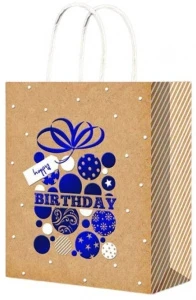 Фото для ПАКЕТ ПОДАРОЧНЫЙ 18*23*10СМ КРАФТ "С ДНЕМ РОЖДЕНИЯ" СИНИЙ