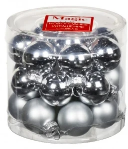 Фото для НАБОР СТЕКЛЯННЫХ ШАРОВ 24ШТ "ХРУСТАЛЬНЫЕ ВОДЫ" СЕРЕБРО 2,5*2,5*2,5СМ