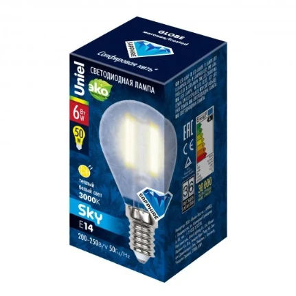 Фото для Лампа светодиодная Uniel LED-G45-6W/3000K/E14 шар матовый(10217)