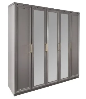 Шкаф "МОККО" 5-дверный с зеркалом серый камень