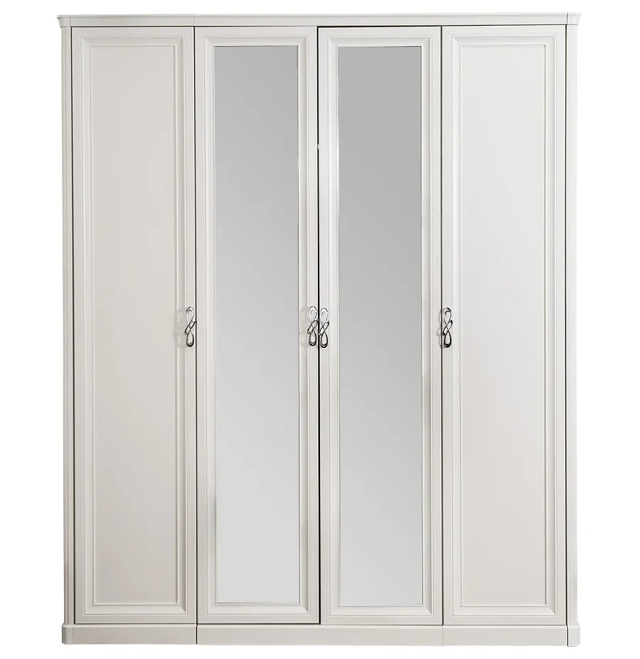 Шкаф "МИШЕЛЬ" 4-дверный (2+2) с зеркалом белый матовый