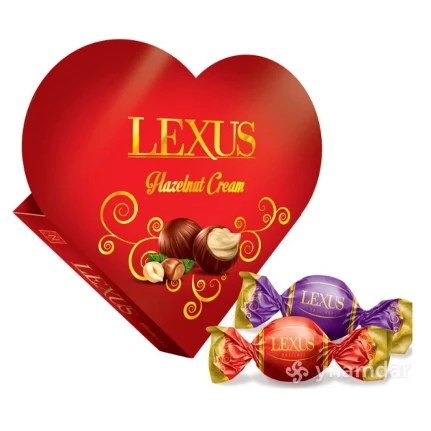 Фото для Конфеты Лексус 110гр мол/шок/орех сердце красн короб*24