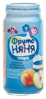 Фото для Пюре ФрутоНяня 250гр яблоко/персик/сливки с сахаром*12
