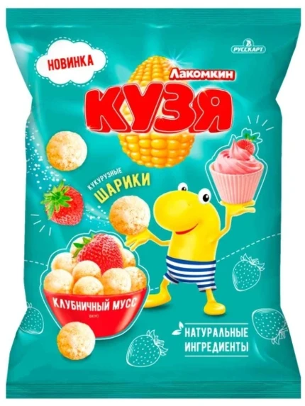 Фото для Шарики кукурузные Кузя Лакомкин 100гр Клубничный мусс*15