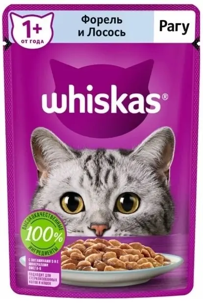 Whiskas Влажный корм для кошек, рагу с форелью и лососем, 75 г