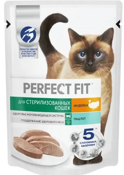 Фото для Perfect Fit Влажный корм для стерилизованных кошек, паштет с индейкой, 75 г