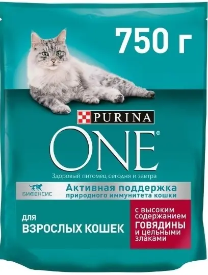 Purina One с/к д/ кошек, с говядиной и цельными злаками 750 