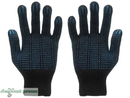 Фото для Перчатки Х/Б(80%) с ПВХ(20%) Черные Люкс ТОЧКА 10/6, 148 текс/52-54г.(ок.красн,ручн)