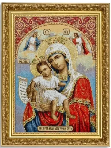 Гобеленовая картина - икона "Богородица Достойно есть или Милующая"