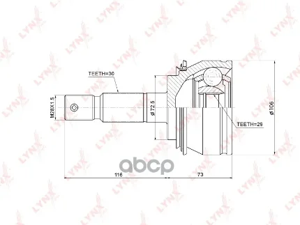 Фото для Шрус To [To-80] 29x72.5x30 Lynx Co-3856 43430-0k050 LYNXauto арт. CO-3856