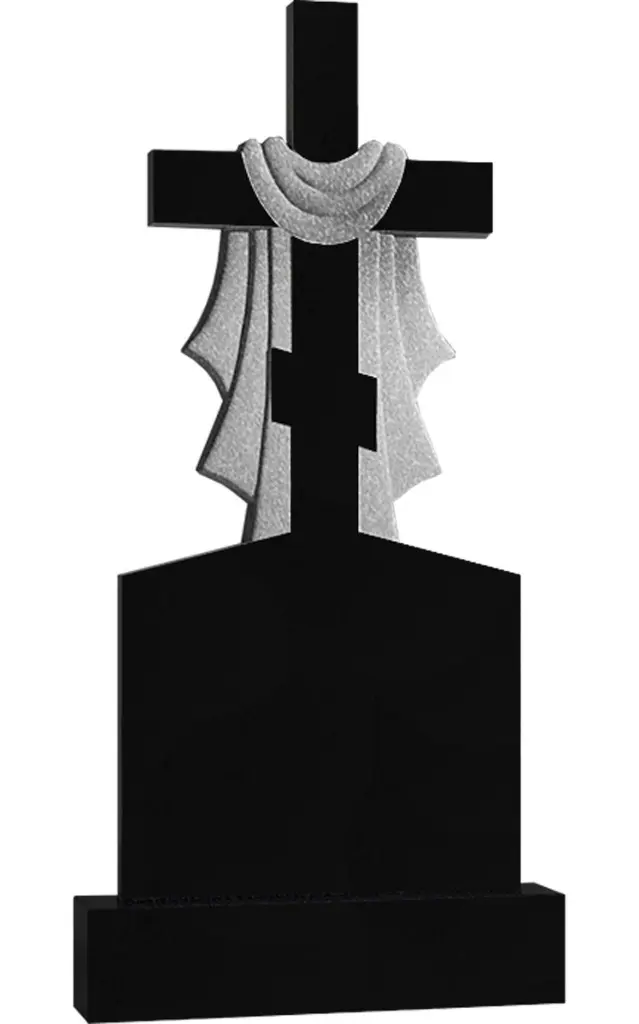 Памятник крест на могилу. Гранитные памятники вертикальные резные черные ВАР-198 (премиум-класс)