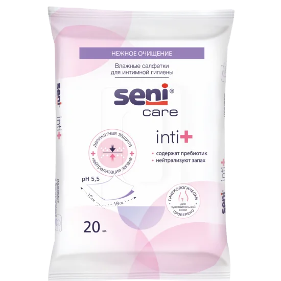 Салфетки влажные Seni Care Int+ для интимной гигиены (уп.20 шт)