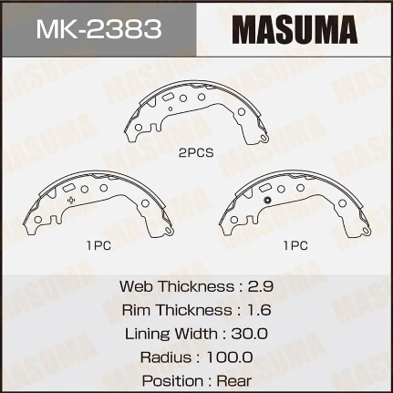 Фото для Колодки тормозные барабанные Masuma, комплект на ось (4 шт), арт. MK-2383