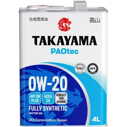 Фото для Масло моторное Takayama PAOtec 0w20, синтетическое, API SN+, ACEA C5, универсальное, 4л, арт. 6056036