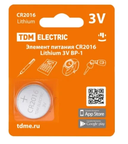 Фото для Батарейка CR2016 1шт Lithium TDM