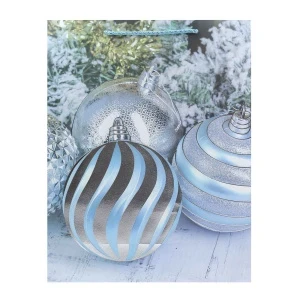 Фото для Пакет подарочный Lanson goods новогодний с елочными шарами голубой 32×26×10см