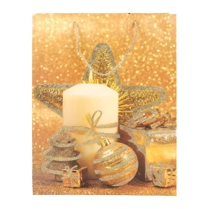 Фото для Пакет подарочный новогодний золотистый 40х31х10см 