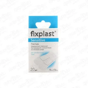 Лейкопластырь fixplast Sensitive бактерицидный с антисептиком 19х72мм 20шт