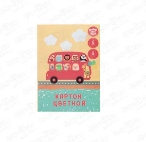 Картон цветной «Веселый автобус» 6цветов 6л