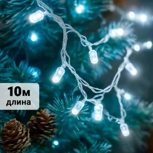 Фото для Электрогирлянда LED белый холодный свет 8режимов 10м