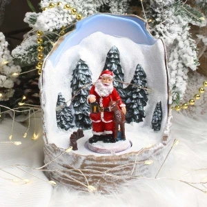 Фото для Сувенир новогодний Дед Мороз в снежном лесу с подсветкой и звуком 14см