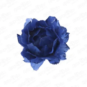 Украшение елочное роза синяя из перьев с блестками 10см