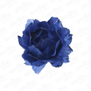 Фото для Украшение елочное роза синяя из перьев с блестками 10см