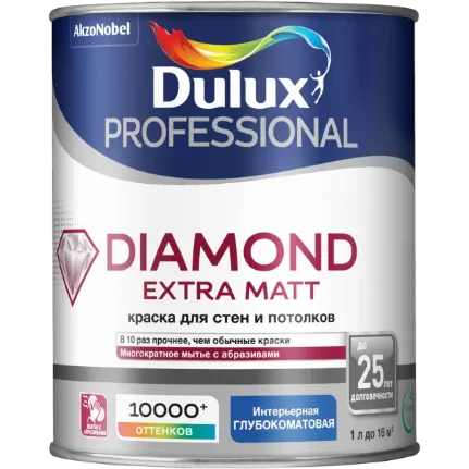 Фото для Краска в/д для стен и потолков глубокоматовая Dulux Diamond Extra Matt BW 1 л AkzoNobel