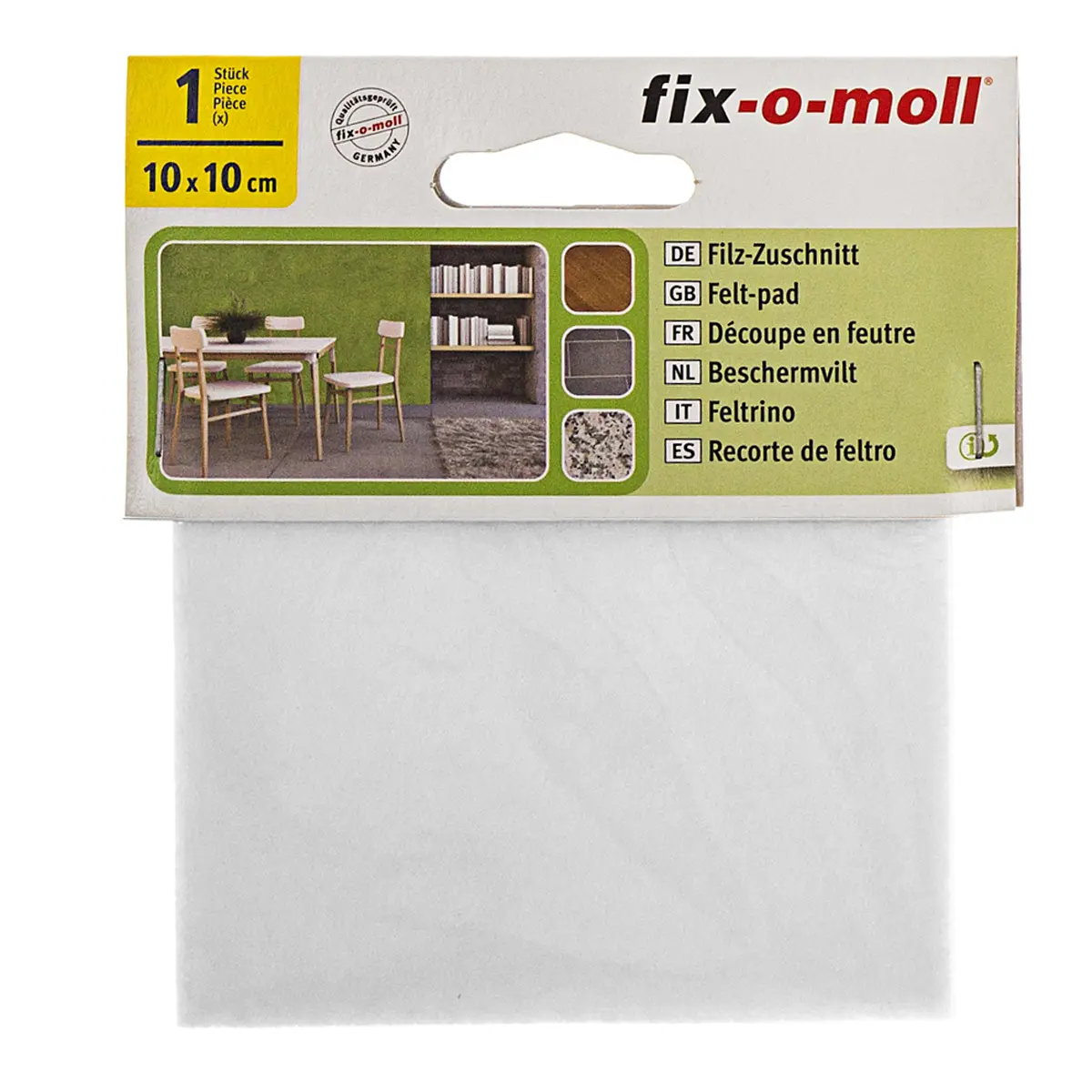 Пластина фетровая самоклеящаяся белая 100*100 мм (упаковка, 1шт) Fix-o-moll