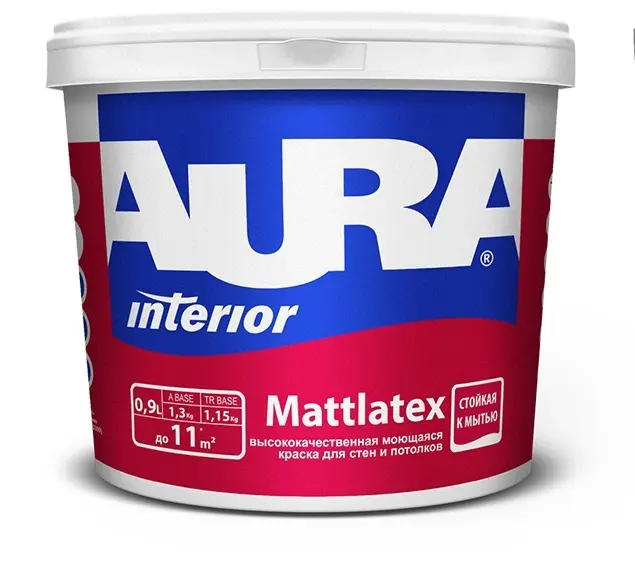 Краска в/д для стен и потолков моющаяся матовая "Aura Mattlatex", основа TR 0,9 л ЭСКАРО
