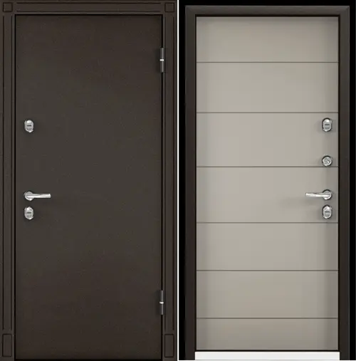 Дверь металлическая букле коричневый,правая,МДФ бетон известковый S20-22,фурн.хром 880*2050*70 (2мм)