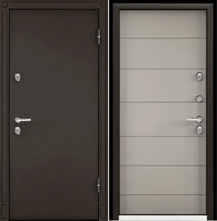 Фото для Дверь металлическая букле коричневый,правая,МДФ бетон известковый S20-22,фурн.хром 880*2050*70 (2мм)