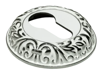 Фото для Накладка на ключевой цилиндр круглая белая эмаль/хром Морелли