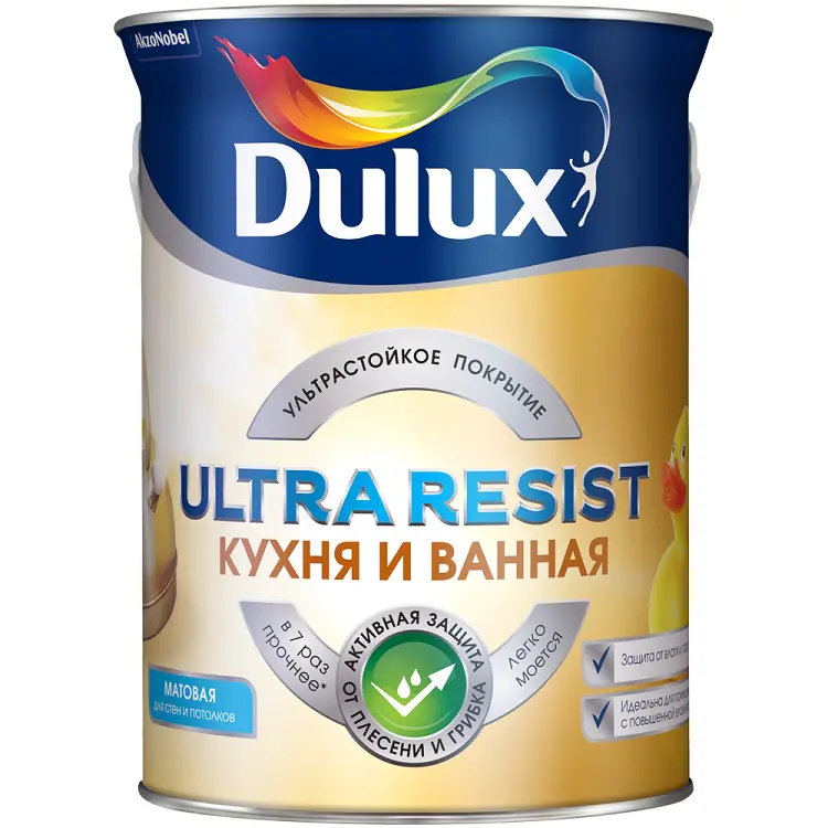 Краска в/д для кухни и ванной, матовая Dulux Ultra Resist BС 0,9 л AkzoNobel