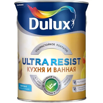 Фото для Краска в/д для кухни и ванной, матовая Dulux Ultra Resist BС 0,9 л AkzoNobel
