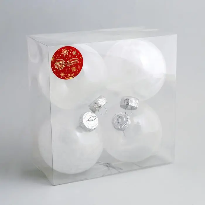 Набор шаров Фелиция ассорти, белый пластик d-10 см, 4шт