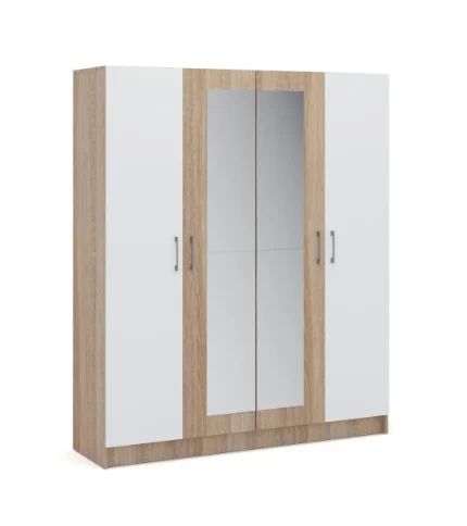 Шкаф 4-х дверный с зеркалом Алёна (Дуб сонома/Белый)