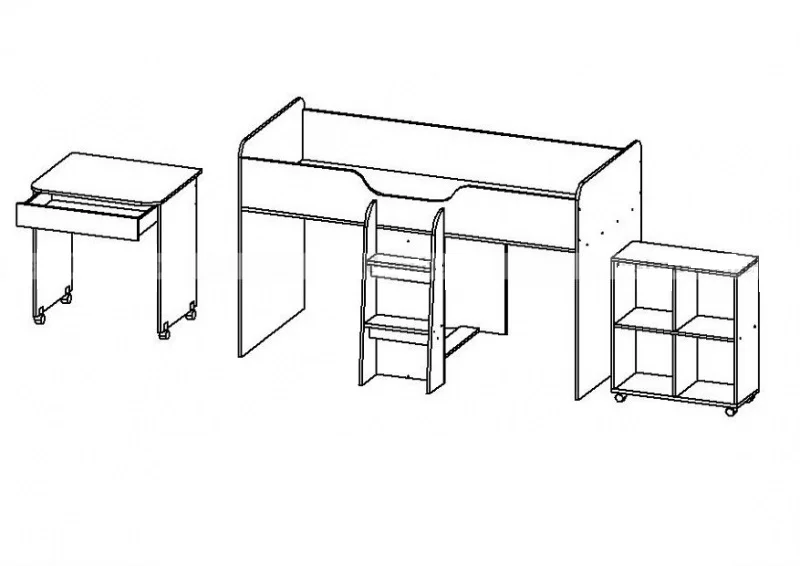 Кровать-чердак Каприз-14 мини с выкатным столом (Анкор белый)