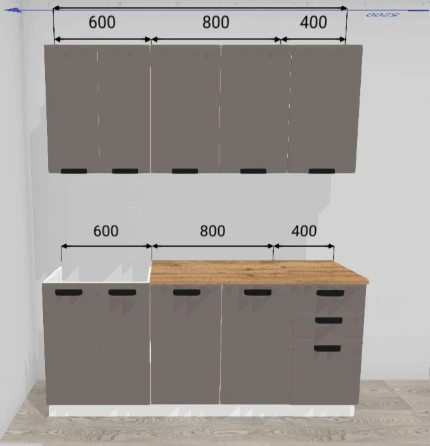 Фото для Кухня Призма 1,8 МДФ Белый (Асфальт Супермат/Столешница Дуб вотан)