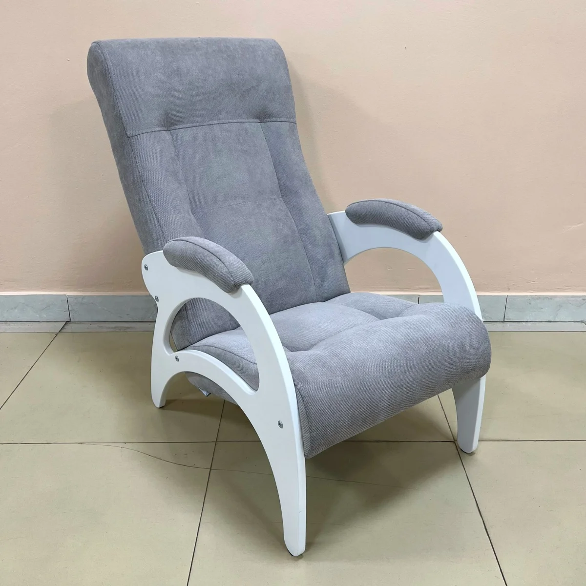 Кресло для отдыха Неаполь Модель 9 без лозы (Молочный дуб/Ткань Светло-серый Verona Light Grey)