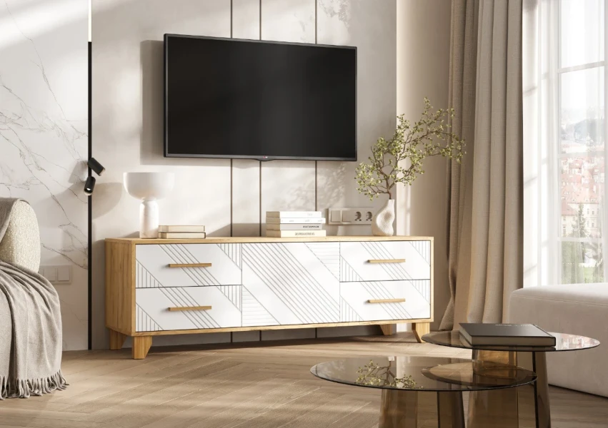 Фото для Ирис Тумба ТВ (1500) (Браш Вайт,Дуб Крафт) МИФ